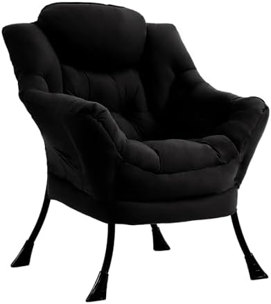 Furlide Lazy Chair for Living Room, Modern Accent Chairs with Armrests, Black Armchairs with Side Pocket, Cozy Lazy Sofa for Reading, Balcony, Bedroom, Dorm, Small Spaces by Furlide