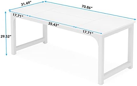 Tribesigns Modern Computer Desk, 70.8 x 31.5 inch Large Office Desk Computer Table Study Writing Desk Workstation for Home Office, White Metal Frame - Image 3