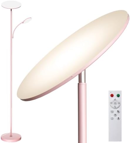 marctronic Pink Floor Lamps for Living Room, 44W/4500LM Super Bright 2 in 1 LED Floor Lamp with Remote, Stepless Dimmable, 69" Tall Standing Floor Lamp with Bendable Reading Light for Bedroom Office by Marctronic