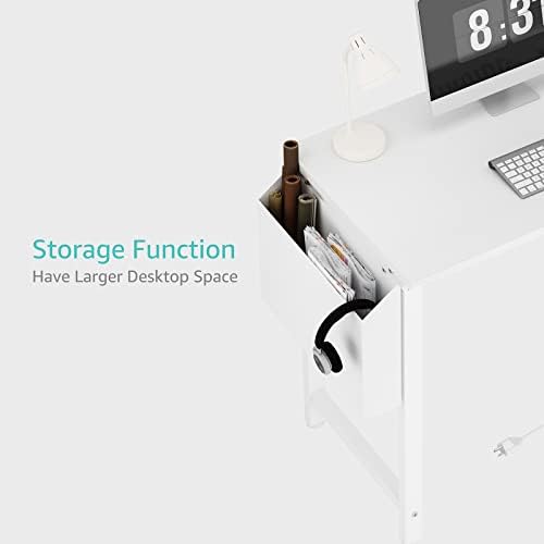 Lufeiya White Computer Desk with Power Outlet, 40 inch Simple Teen Study Table Home Office Work Writing Desks with Charging Station Outlets USB Port Built in, Storage Pocket，White - Image 7
