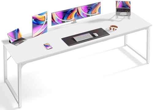 Huuger Computer Desk, 80 Inch Office Desk, Gaming Desk with Storage, Writing Desk Work Desk for Home Office, Study, Long Simple Desk, Large Legroom, Metal Frame, White by Huuger