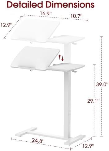 Sakugi Overbed Bedside Table with Wheels, Right-Side Tilt Top, 29.1"–39" H - Image 2
