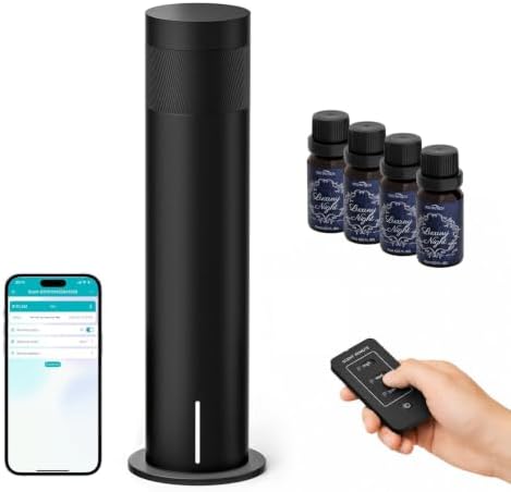 Smart Waterless Scent Diffuser with 4 Essential Oils Kit, 1500 Sq.ft for Large Room Home Office Hotel SPA, Luxury Metal Cold-Air Aromatherapy Diffuser Machine, Remote Control & APP & Timer by SNOWSEN