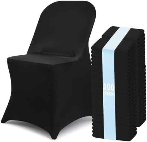 Fixwal 100 Pcs Black Folding Chair Covers Spandex Stretch Slipcover by Fixwal