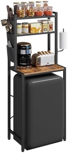 MAHANCRIS Bakers Rack with Mini Fridge Shelf, 3-Tier Microwave Stand, Coffee Bar Station with Paper Holder, Freestanding Kitchen Storage Rack, for Kitchen, Rustic Brown and Black BRHR5401 by MAHANCRIS