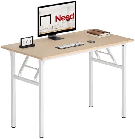 Need Office Computer Desk 39.3 Inch Sturdy Folding Laptop Table Pink Oak by Need