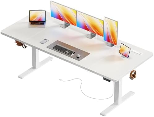 Huuger 71 x 30 Large Electric Standing Desk, Height Adjustable Computer Desk, 29.5" Deep Desktop, Stand up Gaming Office Table with 2 Hooks, 3 Preset Heights, for Home Office, White by Huuger