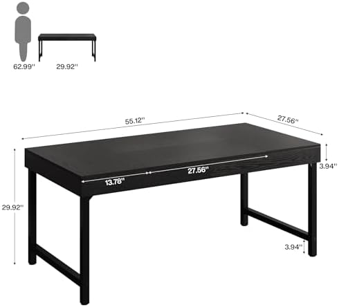 Tribesigns 55" Industrial Executive Desk for Home Office, Rustic Simple Computer Laptop Desk with Strong Metal Legs, Study Writing Table Business Workstation, Small Conference Table Black - Image 2