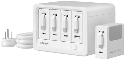 Gitryin 12-in-1 Desktop Charging Station, 160W USB Retractable GaN Charger by GITRYIN