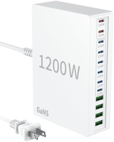 1200W USB C Charger Block.Fast MacBook Pro Charger Charging Station 12 Port 140W PD PPS AVS HUB for All iPhone 17 Pro Max/17 Air/16 SE/Samsung Galaxy 25/ MacBook Pro/Air/iPad Pro/240W Cable by Unknown
