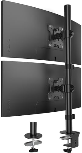 HUANUO Vertical Dual Monitor Mount, Stacked Monitor Stand for 2 Monitors with Height Adjustment Computer Monitor Arm Supports Two 17 to 32 Inch with C Clamp Each Desk Mount Hold up to 17.6lbs by HUANUO