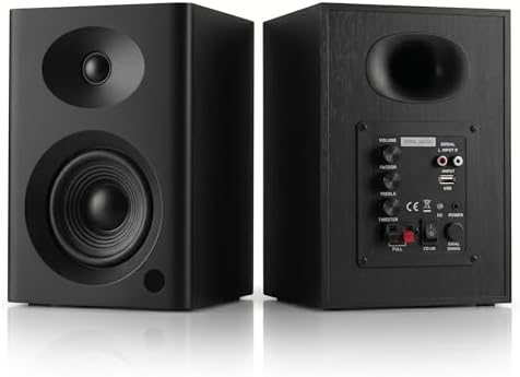 4-Inch Powered Bluetooth Bookshelf Speakers, Walnut by NSYAudio