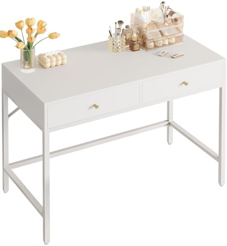 SUPERJARE White Vanity Desk with Drawers, 31.5 inch Computer Desk by SUPERJARE