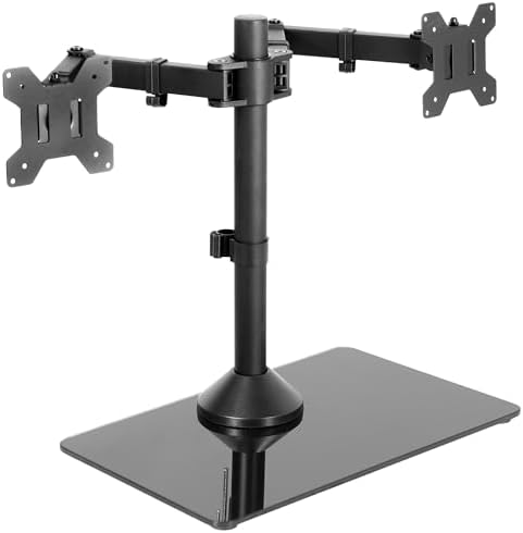 VIVO Freestanding Dual Monitor Stand with Sleek Glass Base and Adjustable Arms, Mounts 2 Screens up to 32 inch and 22 lbs Each, Black, STAND-V002FG by VIVO
