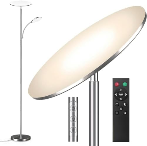 marctronic Brushed Nickel Floor Lamps for Living Room, 44W/4500LM Brightest 2 in 1 LED, Precision Dimming & Memory, 69" Tall Pole Lamp with Bendable Accent Light for Bedroom Study by Marctronic