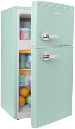 West Bend Mini Fridge with Freezer for Bedroom, Office, Bar or Dorm Room, Retro Compact Refrigerator features Glass Shelves, Manual Defrost and Adjustable Temperature Control, 3.1-Cu.Ft., Green by WestBend