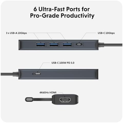HyperDrive Next 6 Port USB Hub – USB C to HDMI 4K60Hz Display, 10Gbps Data Transfer, 100W Power Delivery Charging, 3X USB-A — Compatible w/MacBook Pro, MacBook Air, PC, and Chromebook - Image 2