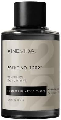 VINEVIDA [4 Fl Oz] Scent NO. 1202 Fragrance Oil for Cold Air Diffusers, Aromatic Notes of Mint, Nutmeg, Rose Oxide & Patchouli Essential Oils for Diffuser Oil Refill & Air Freshener Room Spray by VINEVIDA