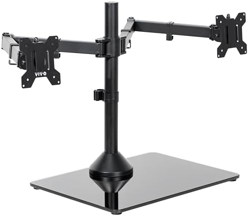 VIVO Freestanding Dual Ultrawide Monitor Stand with Sleek Glass Base and Adjustable Arms, 2 Screens up to 38 inches and 22 lbs Each, Black, STAND-V038FG by VIVO