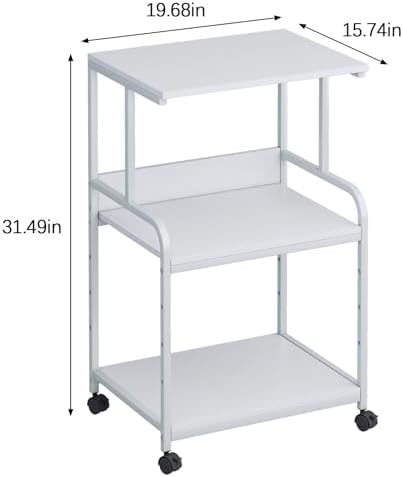 Arbuxzuy Printer Stand with Storage Shelf,3 Tier Printer Cart with Wheels,Mobile Printer Table for Home Office,Stands for Printer Heat Press Scanner Fax,Industrial Style (White) - Image 3