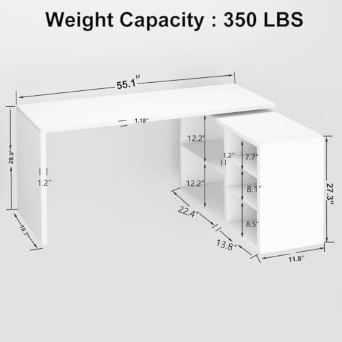 HSH White L Shaped Desk with Storage, Home Office Desk for Work, 55 Inch - Image 2