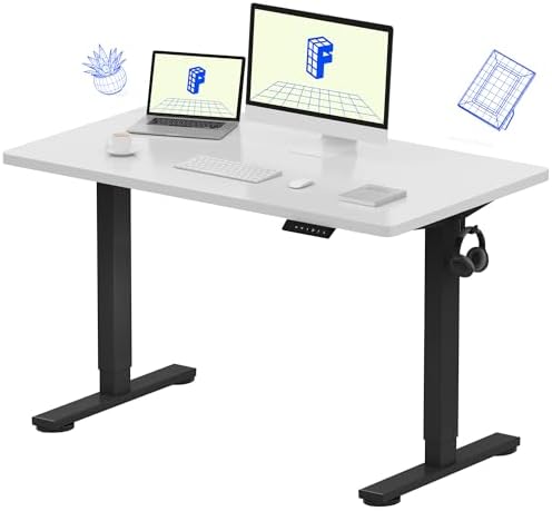 FLEXISPOT EN1 One-Piece Standing Desk, Electric Adjustable with 4 Memory Presets, 176 LBS Capacity, Stable & Quiet, Seamless Desktop for Home Office & Dual Monitors, 48"x24" White by Unknown