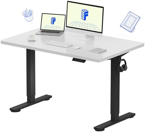 FLEXISPOT EN1 One-Piece Standing Desk, Electric Adjustable with 4 Memory Presets, 176 LBS Capacity, Stable & Quiet, Seamless Desktop for Home Office & Dual Monitors, 48"x30" White by Unknown