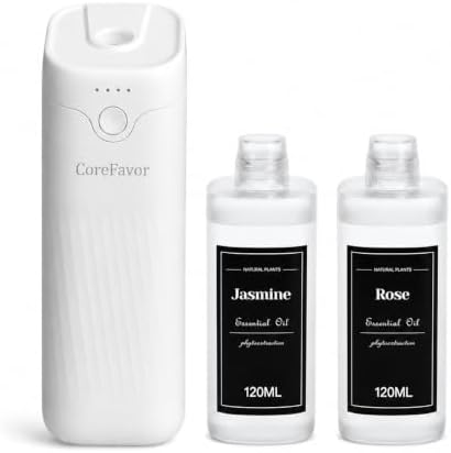Waterless Essential Oil Diffuser with 2x120ml Oil (Jasmine +Rose) by CoreFavor