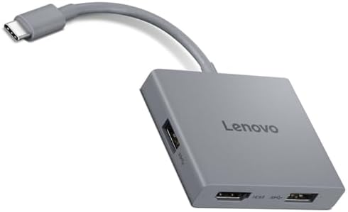 Lenovo USB-C 4 in 1 Travel Hub Block with Integrated Cable, 1x HDMI 4K @ 60Hz, 2X USB-A 3.2, 1x 3.5mm Combo, Luna Grey – Portable, Compact, High-Speed Connectivity Laptops PC Gaming Console Charging by LENOVO