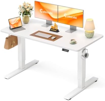 CubiCubi Electric Height Adjustable Standing Desk 55x24 Inch, White by CubiCubi