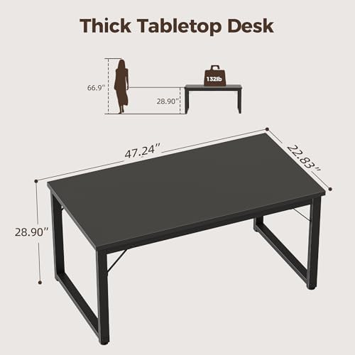 Mericonia 48 Inch Computer Desk, 1" Thick Small Office Table, Black - Image 2