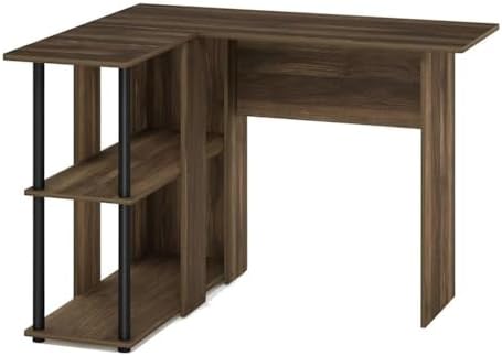 Furinno Abbott L-Shape Computer Desk with Bookshelf, Columbia Walnut/Black by Furinno-FitsYourSpaceFitsYourBudget