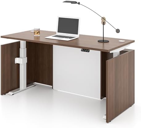 Executive Standing Office Desk with Pre-Assembled Frame, Dual Motor Height Adjustable Sit Stand Desk with 3 Memory Presets, Heavy-Duty Electric Standing Desk, Walnut Finish - Image 5
