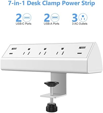 Jgstkcity Desk Clamp Power Strip,40W Total Fast Charging Station,2 PD 20W USB C Ports,Desk Edge Mount Surge Protector for Home, Office,3 Outlets,Fit 1.96" Tabletop Edge,ETL Listed,White - Image 2