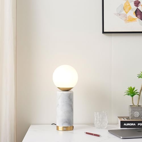 Brightech Aspen LED Table Lamp - USB Port Bedside Reading & Desk Lamp with Ambient Lighting - Marble Finish Globe Shade - Image 2