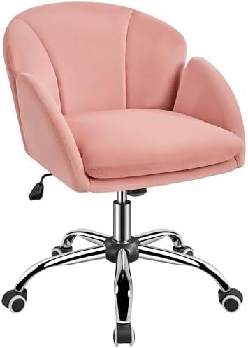 Yaheetech Pink Petal Velvet Makeup Vanity Desk Chair with Wheels, Swivel by Yaheetech