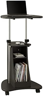 Techni Mobili Adjustable Height Rolling Laptop Cart with Storage, Graphite by TechniMobili