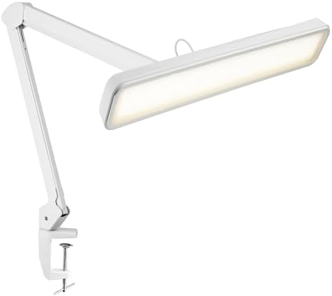 Neatfi XL 2,500 Lumens 30W LED Task Lamp with Clamp | 324 SMD LEDs | CCT | 5 Light Modes | 3000K–6000K | Dimmable | Adjustable Arm with Clamp | Desk Light for Home (White, 22-Inch Wide Shade) by Neatfi