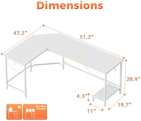 Mericonia 51 inch L Shaped Desk with CPU Stand, Simple Corner Gaming Desk - Image 2