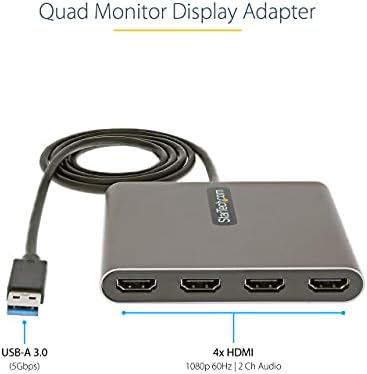 StarTech USB-A 3.0 to Quad HDMI Adapter, 1080p60, Windows, TAA (USB32HD4) - Image 2