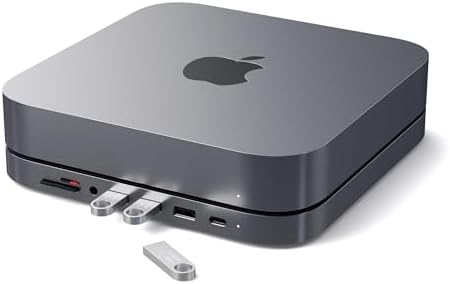 Satechi USB C Hub, Type-C Aluminum Stand & Hub, USB-C Data Port, Micro/SD Card Readers, USB 3.0 & Headphone Jack Port, for Mac mini M2/M1 (Not Compatible with M4) - Space Gray by Satechi