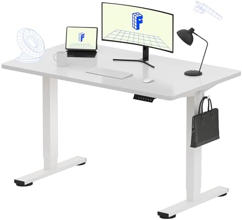 FLEXISPOT EN1 One-Piece Standing Desk, Electric Adjustable with 4 Memory Presets, 176 LBS Capacity, Stable & Quiet, Seamless Desktop for Home Office & Dual Monitors, 48"x24" White(White Frame) by Unknown