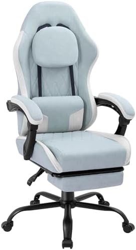Gaming Chair with Footrest, Ergonomic Fabric Desk Chair, Blue by Meilocar
