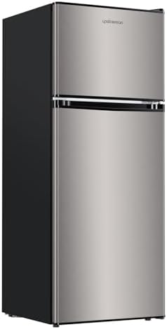 Upstreman 4.0 Cu.Ft. Mini Fridge with Freezer, Dorm Essentials, Double Door, Small Refrigerator for Office, Dorm, Bedroom, Adjustable Thermostat, Large Capacity, Stainless-SR401 by StartUpLiveBetter