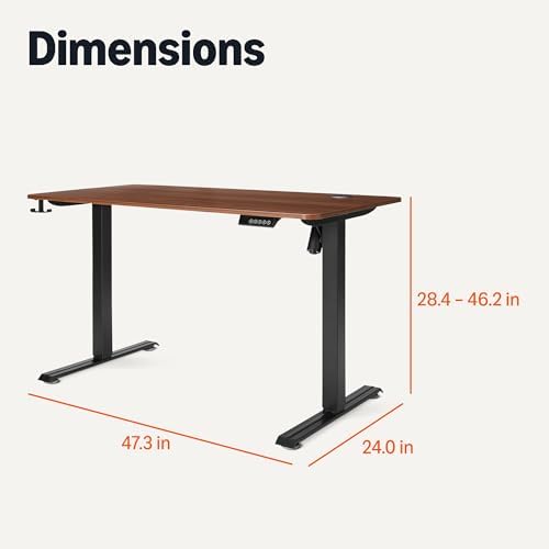 Amazon Basics Electric Standing Desk, Height Adjustable Home Office Desk with Memory Buttons and Electronic Display, 47" x 24", Black/Walnut Effect - Image 2