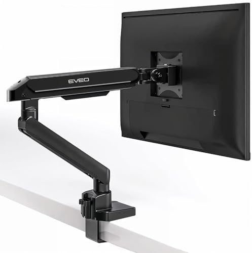 EVEO Premium Single Monitor Arm 14"–34", Adjustable Gas Spring Monitor Mount, Single Arm Desk Mount for 34 Inch Computer Screens, VESA Compatible Stand with Clamp and Grommet Base – Black by EVEO