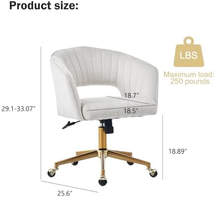 Nrizc Velvet Office Desk Chair, Upholstered Home Office Desk Chairs with Adjustable Swivel Wheels, Ergonomic Office Chair for Living Room, Bedroom, Office, Vanity Study (Beige) - Image 3