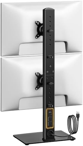 monTEK Powered Stacked Dual Monitor Stand for 17-32", Glass Base by monTEK