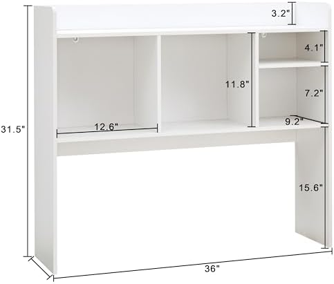 Nromant Desktop Bookshelf, Wooden Desk Storage Hutch with 6 Shelves for Computer Desk, 3-Tier Desktop Display Organizer Rack for Office Home (White) - Image 2