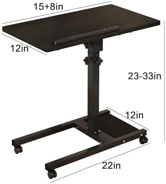 LINGMI Mobile Height Adjustable Laptop Desk with Mouse Pad, Portable Laptop Desk Rolling Tiltable Table with Small Side Table for Couch,Rolling Computer Stand - Image 2